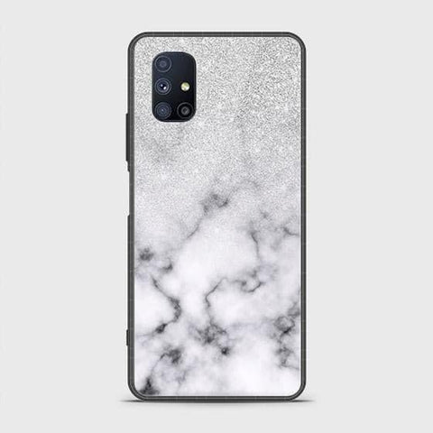 Samsung Galaxy M51 Cover - White Marble Series - HQ Ultra Shine Premium Infinity Glass Soft Silicon Borders Case