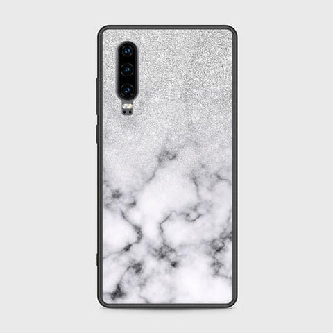 Huawei P30 Cover - White Marble Series - HQ Ultra Shine Premium Infinity Glass Soft Silicon Borders Case