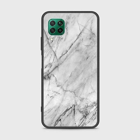 Huawei P40 Lite Cover - White Marble Series - HQ Ultra Shine Premium Infinity Glass Soft Silicon Borders Case