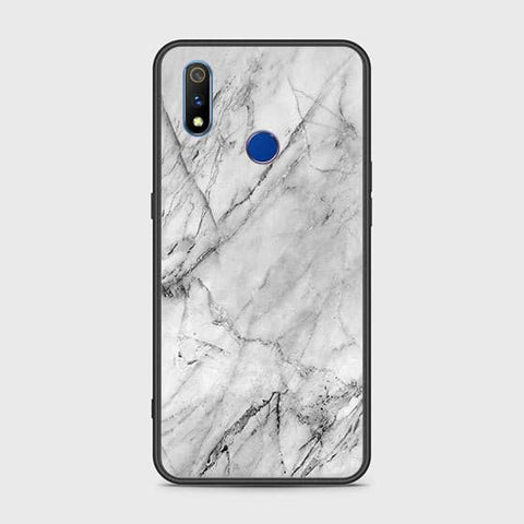 Realme 3 Cover - White Marble Series - HQ Ultra Shine Premium Infinity Glass Soft Silicon Borders Case