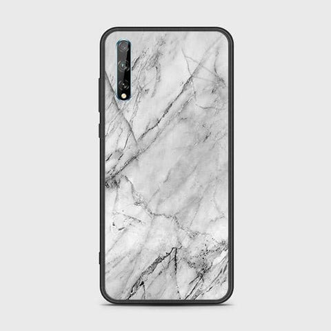 Huawei Y8p Cover - White Marble Series - HQ Ultra Shine Premium Infinity Glass Soft Silicon Borders Case