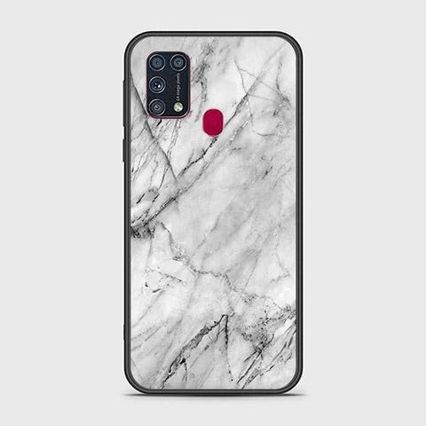 Samsung Galaxy M31 Cover - White Marble Series - HQ Ultra Shine Premium Infinity Glass Soft Silicon Borders Case