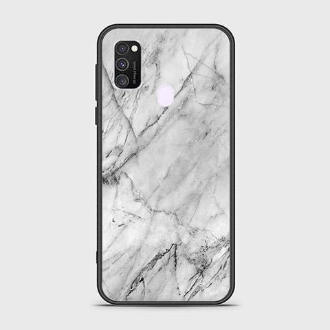 Samsung Galaxy M30s Cover - White Marble Series - HQ Ultra Shine Premium Infinity Glass Soft Silicon Borders Case