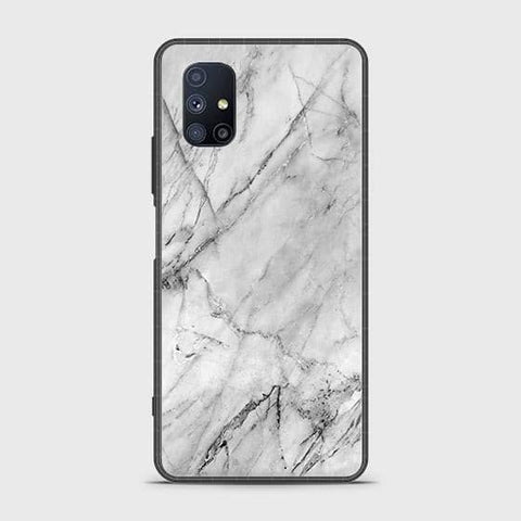 Samsung Galaxy M51 Cover - White Marble Series - HQ Ultra Shine Premium Infinity Glass Soft Silicon Borders Case