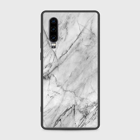 Huawei P30 Cover - White Marble Series - HQ Ultra Shine Premium Infinity Glass Soft Silicon Borders Case