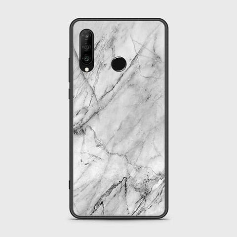 Huawei P30 lite Cover - White Marble Series - HQ Ultra Shine Premium Infinity Glass Soft Silicon Borders Case