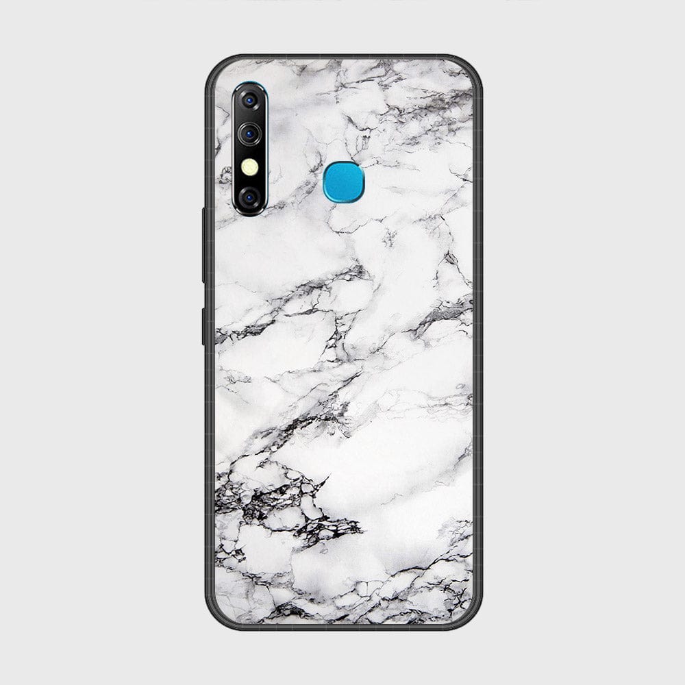 Infinix Hot 8 Cover- White Marble Series - HQ Ultra Shine Premium Infinity Glass Soft Silicon Borders Case