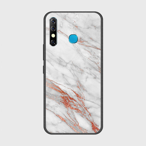 Infinix Hot 8 Cover- White Marble Series - HQ Ultra Shine Premium Infinity Glass Soft Silicon Borders Case