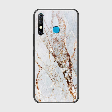 Infinix Hot 8 Cover- White Marble Series - HQ Ultra Shine Premium Infinity Glass Soft Silicon Borders Case
