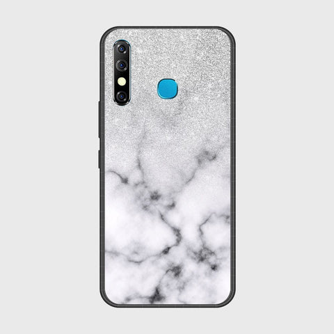 Infinix Hot 8 Cover- White Marble Series - HQ Ultra Shine Premium Infinity Glass Soft Silicon Borders Case