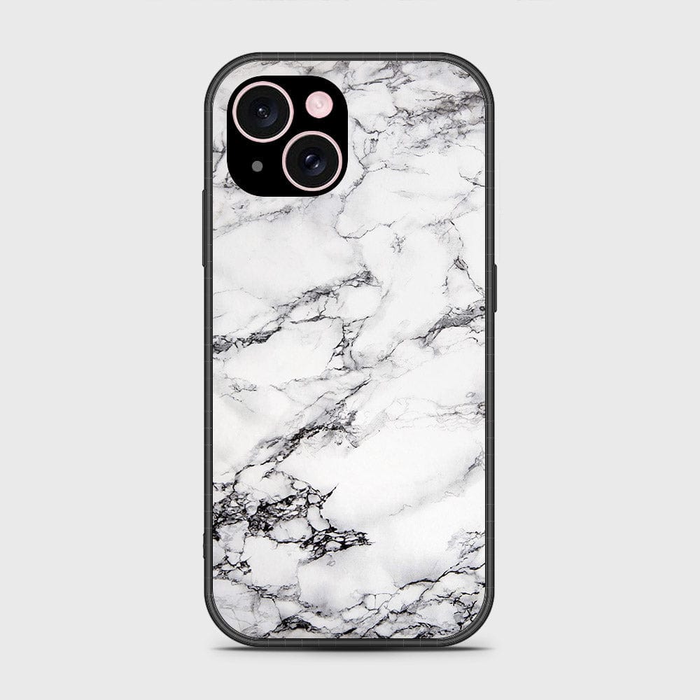 iPhone 15 Plus Cover- White Marble Series - HQ Ultra Shine Premium Infinity Glass Soft Silicon Borders Case (Fast Delivery)