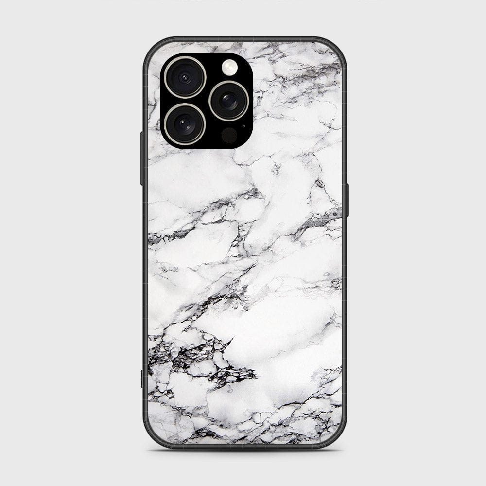 iPhone 15 Pro Cover- White Marble Series - HQ Ultra Shine Premium Infinity Glass Soft Silicon Borders Case
