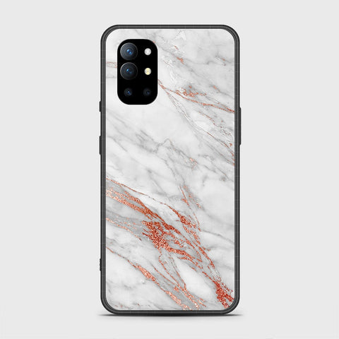 OnePlus 9R Cover - White Marble Series - HQ Ultra Shine Premium Infinity Glass Soft Silicon Borders Case