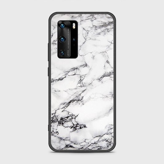 Huawei P40 Pro Cover- White Marble Series - HQ Ultra Shine Premium Infinity Glass Soft Silicon Borders Case