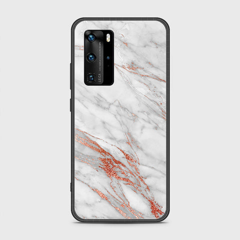 Huawei P40 Pro Cover- White Marble Series - HQ Ultra Shine Premium Infinity Glass Soft Silicon Borders Case