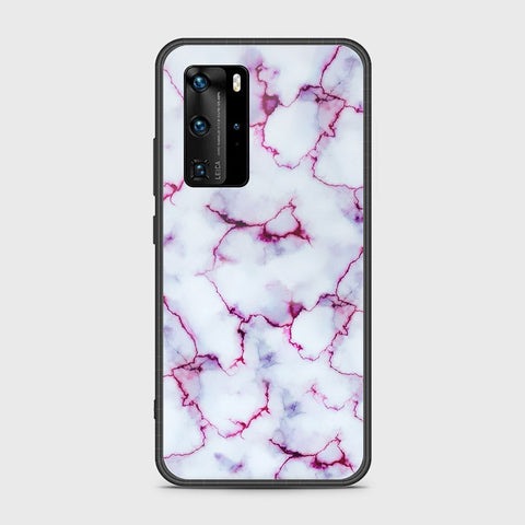 Huawei P40 Pro Cover- White Marble Series - HQ Ultra Shine Premium Infinity Glass Soft Silicon Borders Case