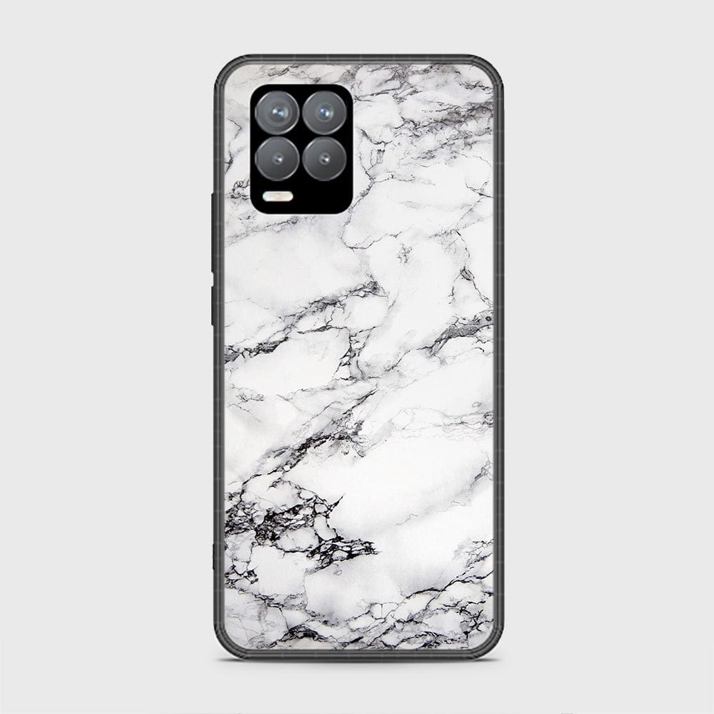 Realme 8 Cover - White Marble Series - HQ Ultra Shine Premium Infinity Glass Soft Silicon Borders Case