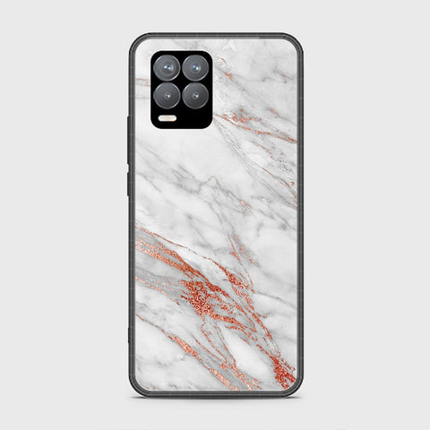 Realme 8 Cover - White Marble Series - HQ Ultra Shine Premium Infinity Glass Soft Silicon Borders Case