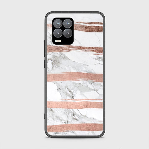 Realme 8 Cover - White Marble Series - HQ Ultra Shine Premium Infinity Glass Soft Silicon Borders Case