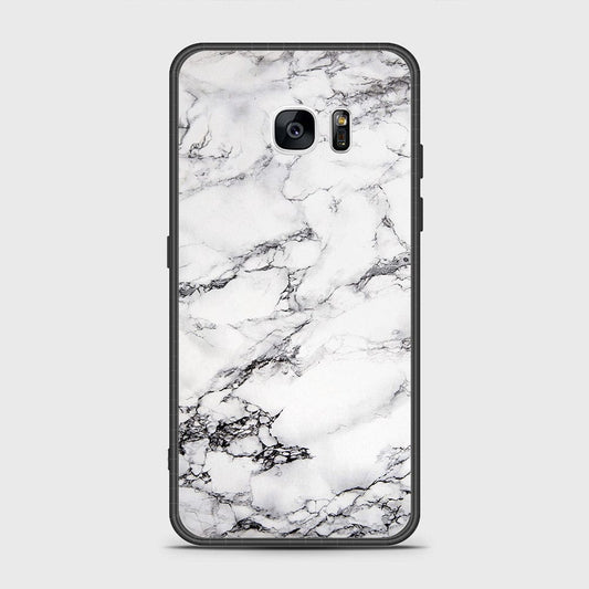 Samsung Galaxy S7 Edge Cover- White Marble Series - HQ Ultra Shine Premium Infinity Glass Soft Silicon Borders Case