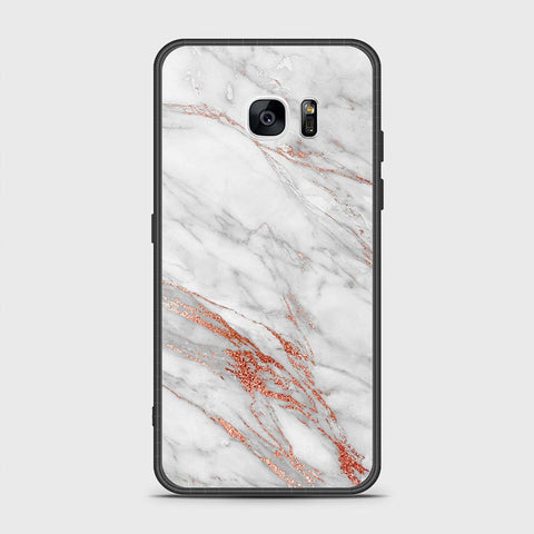 Samsung Galaxy S7 Edge Cover- White Marble Series - HQ Ultra Shine Premium Infinity Glass Soft Silicon Borders Case