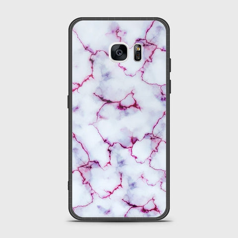 Samsung Galaxy S7 Edge Cover- White Marble Series - HQ Ultra Shine Premium Infinity Glass Soft Silicon Borders Case