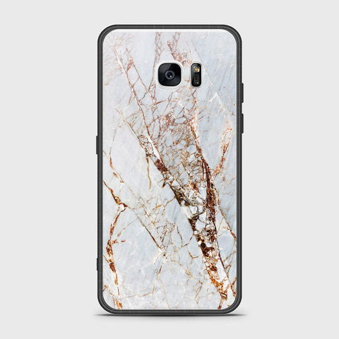 Samsung Galaxy S7 Edge Cover- White Marble Series - HQ Ultra Shine Premium Infinity Glass Soft Silicon Borders Case