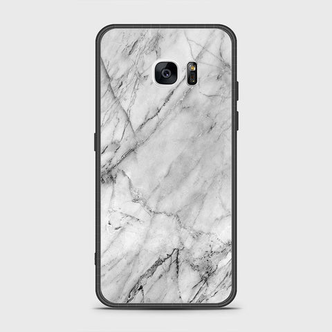 Samsung Galaxy S7 Edge Cover- White Marble Series - HQ Ultra Shine Premium Infinity Glass Soft Silicon Borders Case