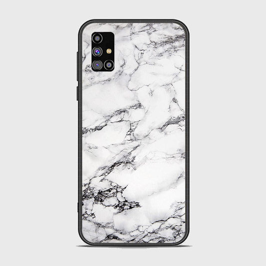 Samsung Galaxy M31s Cover - White Marble Series - HQ Ultra Shine Premium Infinity Glass Soft Silicon Borders Case