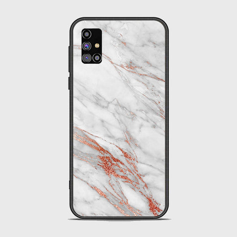 Samsung Galaxy M31s Cover - White Marble Series - HQ Ultra Shine Premium Infinity Glass Soft Silicon Borders Case