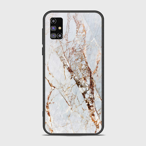 Samsung Galaxy M31s Cover - White Marble Series - HQ Ultra Shine Premium Infinity Glass Soft Silicon Borders Case