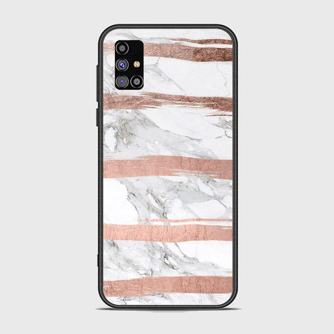 Samsung Galaxy M31s Cover - White Marble Series - HQ Ultra Shine Premium Infinity Glass Soft Silicon Borders Case