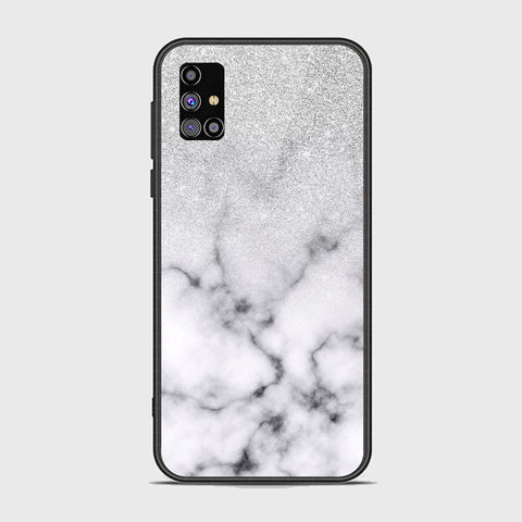 Samsung Galaxy M31s Cover - White Marble Series - HQ Ultra Shine Premium Infinity Glass Soft Silicon Borders Case