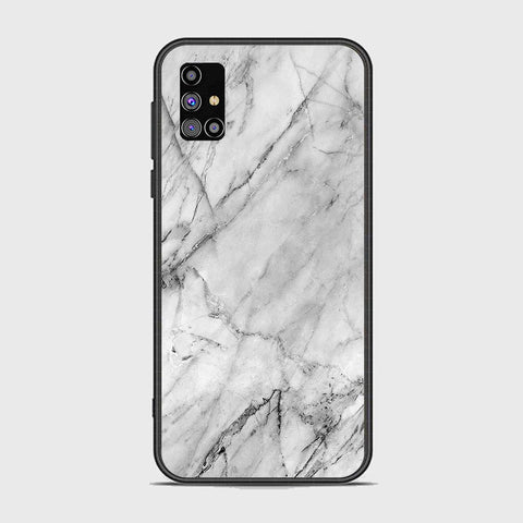 Samsung Galaxy M31s Cover - White Marble Series - HQ Ultra Shine Premium Infinity Glass Soft Silicon Borders Case