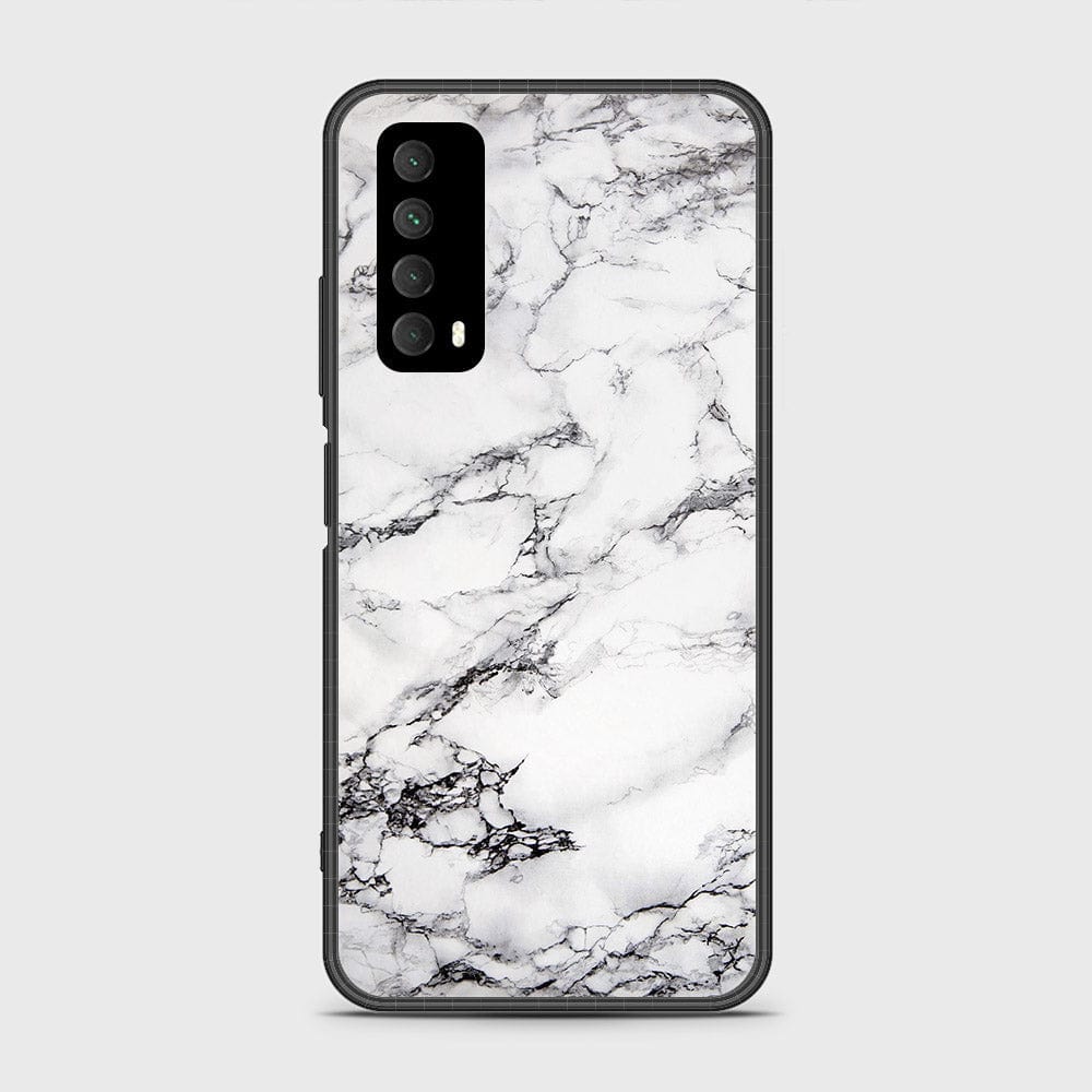 Huawei Psmart 2021 Cover- White Marble Series - HQ Ultra Shine Premium Infinity Glass Soft Silicon Borders Case