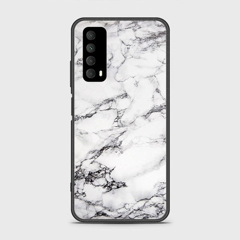 Huawei Psmart 2021 Cover- White Marble Series - HQ Ultra Shine Premium Infinity Glass Soft Silicon Borders Case
