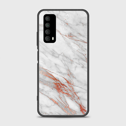Huawei Psmart 2021 Cover- White Marble Series - HQ Ultra Shine Premium Infinity Glass Soft Silicon Borders Case