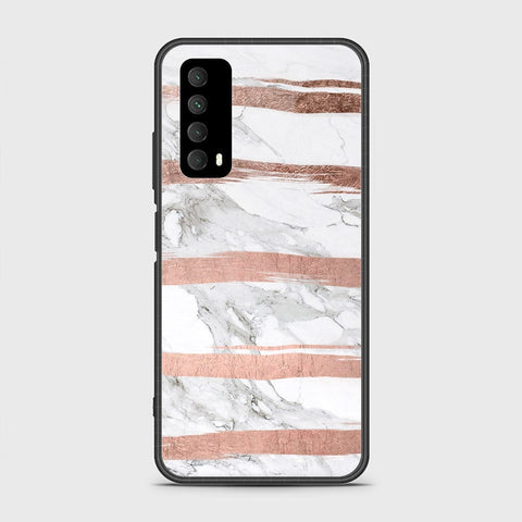 Huawei Psmart 2021 Cover- White Marble Series - HQ Ultra Shine Premium Infinity Glass Soft Silicon Borders Case
