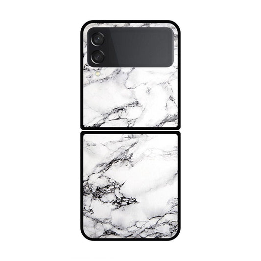 Samsung Galaxy Z Flip 3 5G Cover- White Marble Series - HQ Premium Shine Durable Shatterproof Case