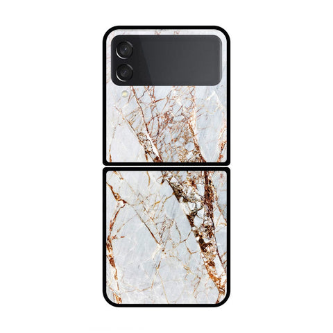 Samsung Galaxy Z Flip 3 5G Cover- White Marble Series - HQ Premium Shine Durable Shatterproof Case