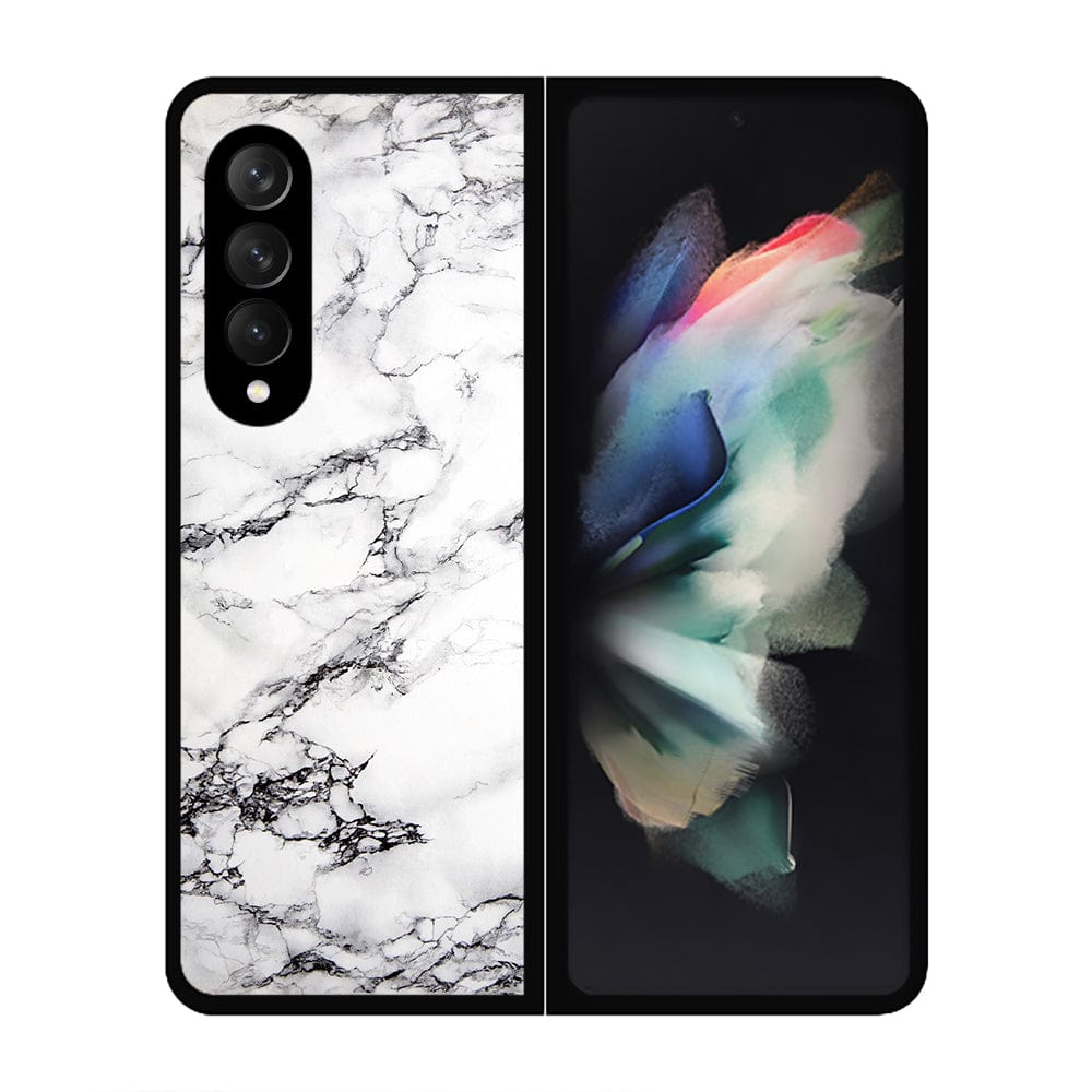 Samsung Galaxy Z Fold 3 5G Cover- White Marble Series - HQ Premium Shine Durable Shatterproof Case - Soft Silicon Borders