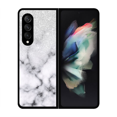 Samsung Galaxy Z Fold 3 5G Cover- White Marble Series - HQ Premium Shine Durable Shatterproof Case - Soft Silicon Borders