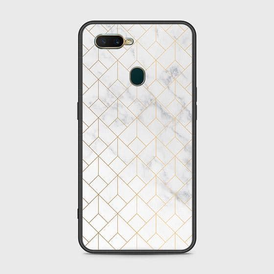 Oppo A7 Cover - White Marble Series 2 - HQ Ultra Shine Premium Infinity Glass Soft Silicon Borders Case