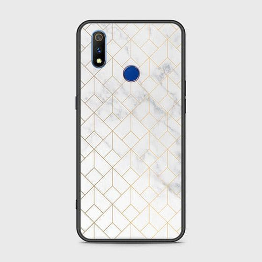 Realme 3 Cover - White Marble Series 2 - HQ Ultra Shine Premium Infinity Glass Soft Silicon Borders Case