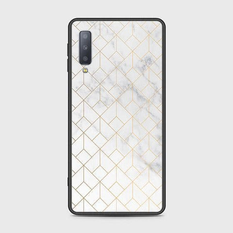 Samsung Galaxy A7 2018 Cover - White Marble Series 2 - HQ Ultra Shine Premium Infinity Glass Soft Silicon Borders Case