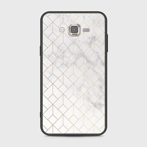 Samsung Galaxy J7 2015 Cover - White Marble Series 2 - HQ Ultra Shine Premium Infinity Glass Soft Silicon Borders Case