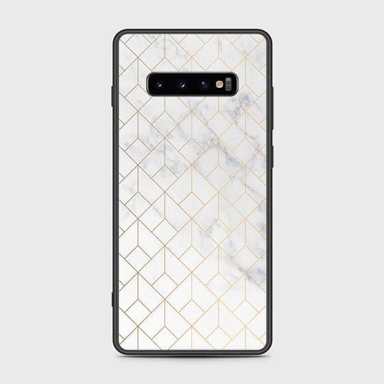 Samsung Galaxy S10 Plus Cover - White Marble Series 2 - HQ Ultra Shine Premium Infinity Glass Soft Silicon Borders Case