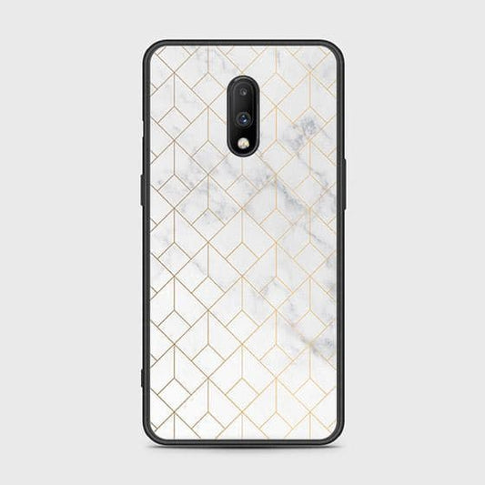 OnePlus 7 Cover - White Marble Series 2 - HQ Ultra Shine Premium Infinity Glass Soft Silicon Borders Case