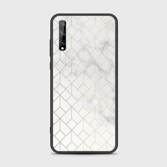 Huawei Y8p Cover - White Marble Series 2 - HQ Ultra Shine Premium Infinity Glass Soft Silicon Borders Case