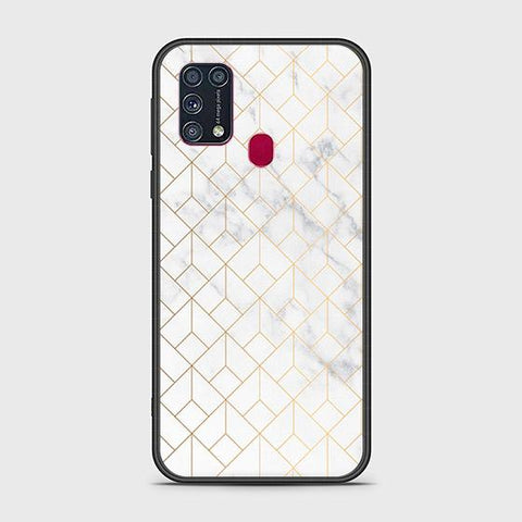 Samsung Galaxy M21 Cover - White Marble Series 2 - HQ Ultra Shine Premium Infinity Glass Soft Silicon Borders Case